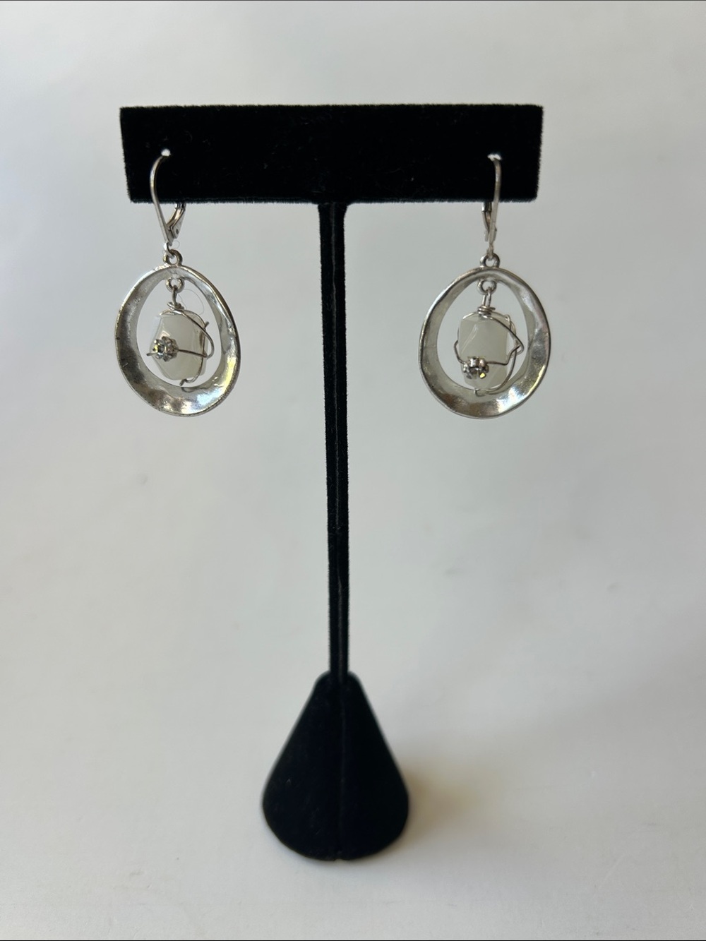 Kenneth Cole Sterling-Tone Open Hoop Earrings with White Bead and Crystal Drop